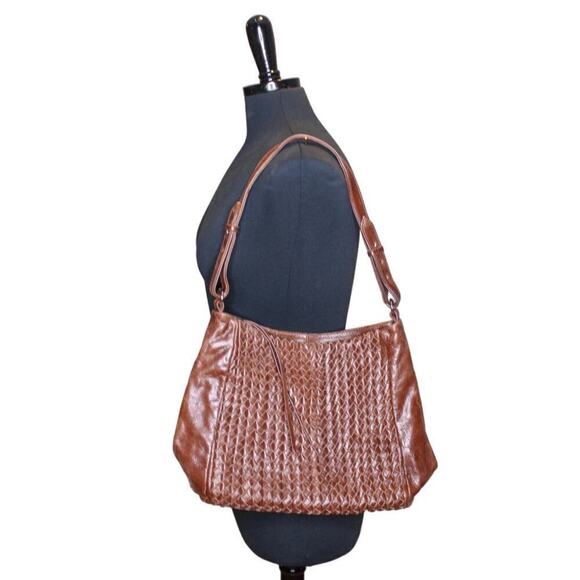 Elliott Lucca Woven Leather Shoulder Bag Hobo Purse Satchel Brown - Picture 1 of 6